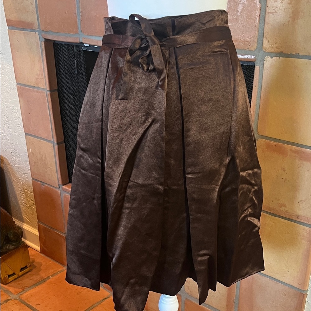 Chloe Brown Pleated Belted A-Line Mini Skirt, size 42 EU/10 US